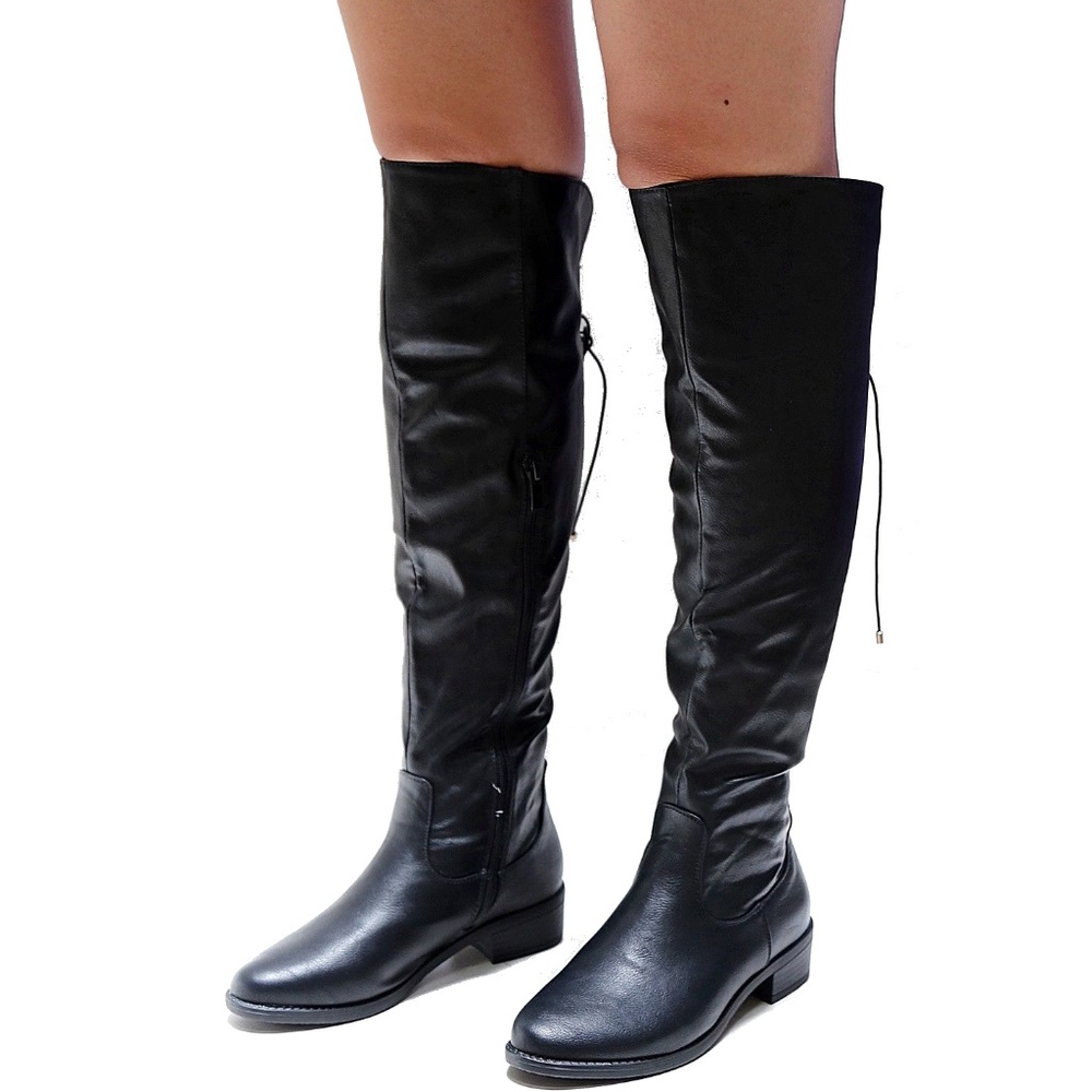 New Black Over the Knee Back Lace Riding Boots - Picture 4 of 4